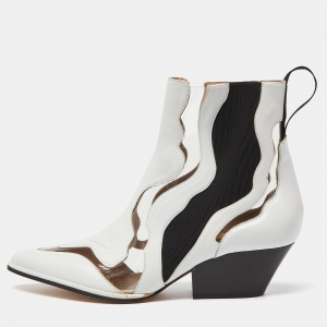 Pre Owned Sergio Rossi White Leather and PVC Pointed Toe Ankle Boots Size 40