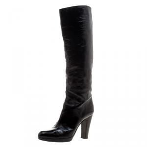 Pre Owned Sergio Rossi Black Patent Leather Knee High Boots Size 38