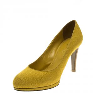 Pre Owned Sergio Rossi Canary Yellow Canvas Pumps Size 36