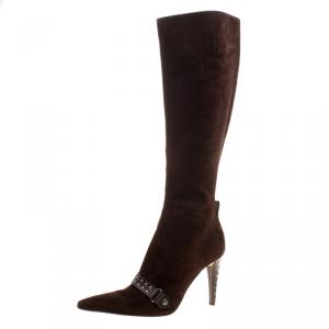 Pre Owned Sergio Rossi Brown Suede Knee Length Boots 37
