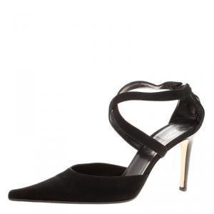 Pre Owned Sergio Rossi Black Suede Cross Strap Pointed Toe Sandals Size 39.5