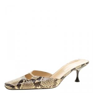 Pre Owned Sergio Rossi Beige Python Kitten Heels Mules Slides Size 38