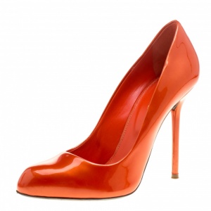 Pre Owned Sergio Rossi Orange Patent Leather Flamenco Pumps Size 38