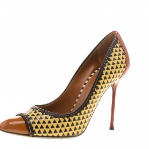 Pre Owned  Sergio Rossi Multicolor Leather Siena Cap Toe Pumps Size 37.5