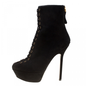 Pre Owned Sergio Rossi Black Suede Platform Booties Size 35.5