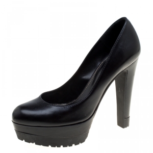 Pre Owned Sergio Rossi Black Leather Platform Pumps Size 36