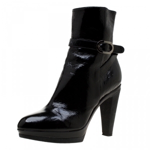 Pre Owned Sergio Rossi Black Patent Leather Ankle Boots Size 37.5