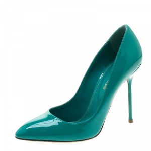 Pre Owned Sergio Rossi Green Patent Leather Pumps Size 37