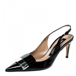 Pre Owned Sergio Rossi Black Patent Leather Scarpe Donna Slingback Platform Pumps Size 38