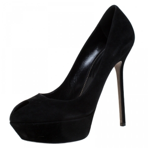 Pre Owned Sergio Rossi Black Suede Peep Toe Platform Pumps Size 41