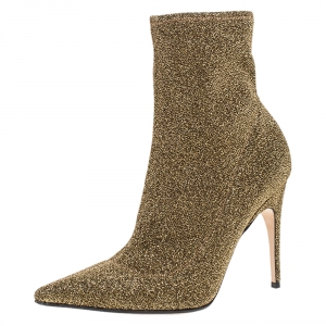 Pre Owned Sergio Rossi Metallic Knit Fabric Pointed Toe Ankle Boots Size 38.5
