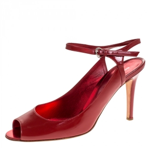 Pre Owned Sergio Rossi Red Leather Peep Toe Slingback Sandals Size 40