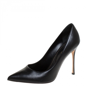 Pre Owned Sergio Rossi Black Leather Pointed Toe Pumps Size 39.5