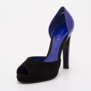 Pre Owned Sergio Rossi Black Suede and Blue Patent Peep Toe Pumps Size 36.5
