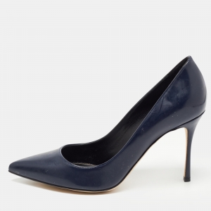 Pre Owned Sergio Rossi Navy Blue Patent Leather Pointed Toe Pumps Size 37 