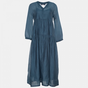 S'Max Mara Blue Cotton Silk Tiered Sesamo Maxi Dress S