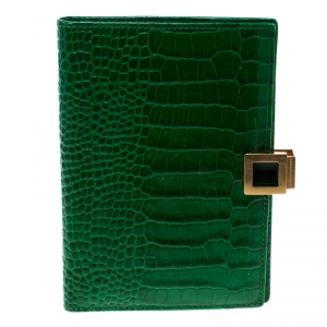 Smythson Green Croc Embossed Leather Mara Passport Cover