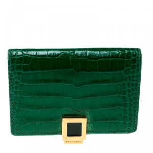 Smythson Green Croc Embossed Leather Card Holder