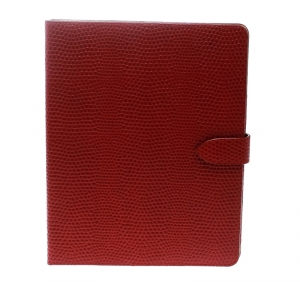 Smythson Red Lizard Embossed Leather iPad Cover