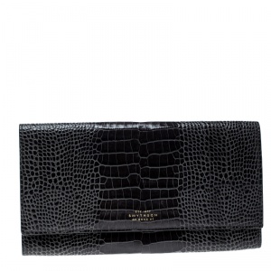 Smythson Dark Grey Croc Embossed Leather Travel Clutch