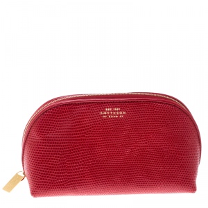 Smythson Red Embossed Leather Cosmetic Pouch