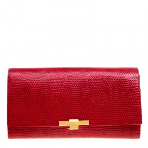 Smythson Red Lizard Embossed Leather Panama Marshall Travel Organizer