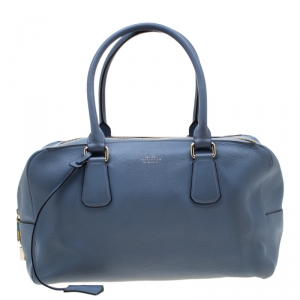 Smythson Light Blue Leather Satchel