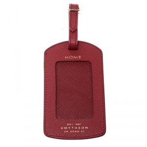 Smythson Red Leather Panama Luggage Tag