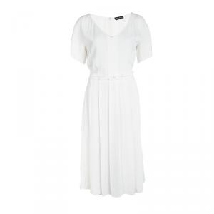 Sonia Rykiel Off White Pleated Tie Detail Short Sleeve Dress M