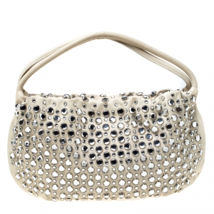 Sonia Rykiel White Crystal Embellished Leather Domino Shoulder Bag