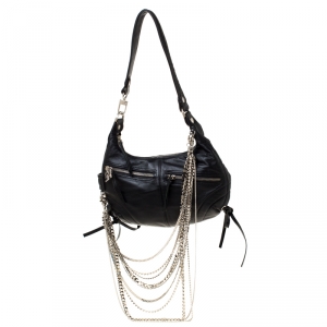 Sonia Rykiel Black Leather Multichain Embellished Small Shoulder Bag  