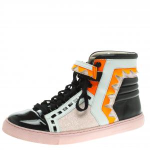Sophia Webster Multicolor Leather and Glitter Riko High Top Sneakers Size 41