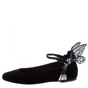 Sophia Webster Black Suede Chiara Butterfly Wing Ballet Flats Size 36