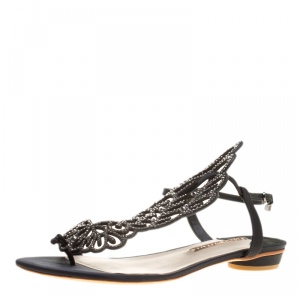 Sophia Webster Black Crystal Embellished Satin Seraphina Angel Wing Flats Size 41