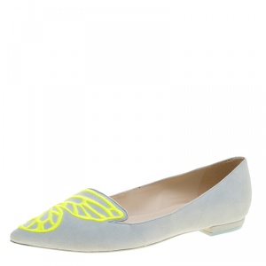 Sophia Webster Light Blue Embroidered Suede Bibi Butterfly Pointed Toe Ballet Flats Size 37