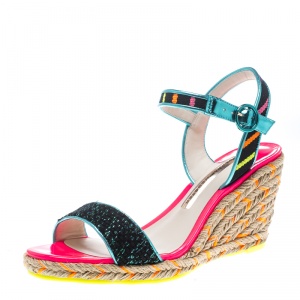 Sophia Webster Multicolor Stripe Canvas Lucita Espadrille Wedge Sandals Size 38.5