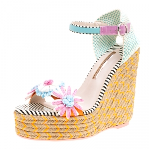 Sophia Webster Multicolor Leather Lucita Flower Embellished Espadrille Wedge Sandals Size 39