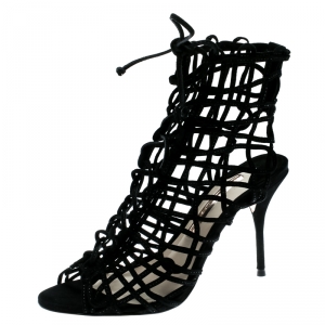Sophia Webster Black Suede Delphine Peep Toe Cage Sandals Size 39