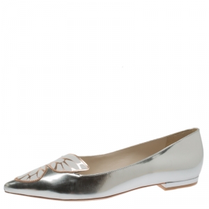 Sophia Webster Metallic Silver Leather Bibi Butterfly Pointed Toe Ballet Flats Size 38.5