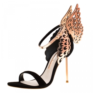 Sophia Webster Black Suede and Laser Cut Rose Gold Leather Evangeline Open Toe Sandals Size 36