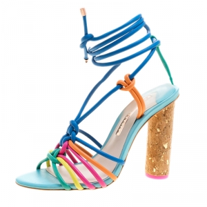Sophia Webster Multicolor Leather Cord Copacabana Cork Heel Ankle Wrap Sandals Size 38