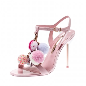 Sophia Webster Pale Pink Layla Pom Pom Embellished T-Strap Sandals Size 38