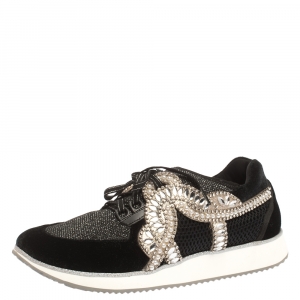Sophia Webster Black Velvet/Mesh and Embellishment Royalty Low Top Sneakers Size 41