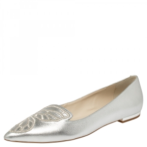 Pre Owned Sophia Webster Silver Leather Bibi Butterfly Flats Size 38.5