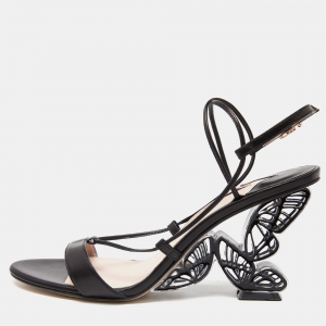 Sophia Webster Black Leather Ankle Strap Wedge Sandals Size 39