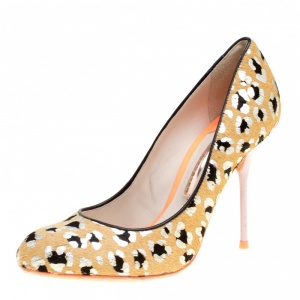 Sophia Webster Beige Black/Silver Animal Printed Calfhair Pumps Size 38