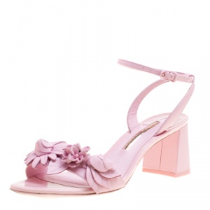 Sophia Webster Pink Leather Lilico Floral Embellished Ankle Wrap Sandals Size 39