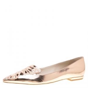 Sophia Webster Metallic Rose Gold Leather Bibi Butterfly Pointed Toe Ballet Flats Size 40