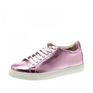 Sophia Webster Pink Metallic Leather Bibi Butterfly Low Top Sneakers Size 38.5