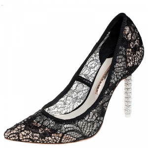 Sophia Webster Black Lace Coco Crystal Pointed Toe Pumps Size 36
